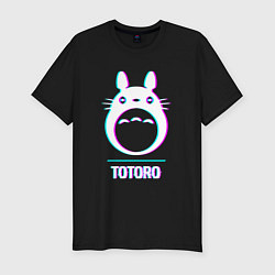 Футболка slim-fit Символ Totoro в стиле glitch, цвет: черный