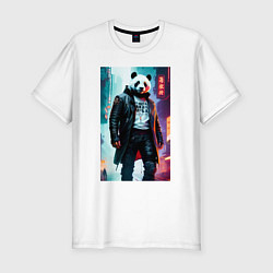 Футболка slim-fit Cool panda - cyberpunk, цвет: белый