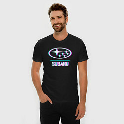 Футболка slim-fit Значок Subaru в стиле glitch, цвет: черный — фото 2