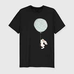Футболка slim-fit Милый кролик с шариком в цветочек, цвет: черный