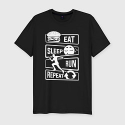 Футболка slim-fit Еда, сон, бег, цвет: черный