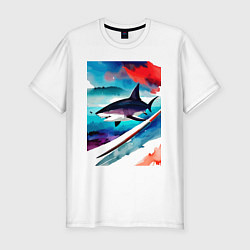 Футболка slim-fit Shark - watercolor - art, цвет: белый