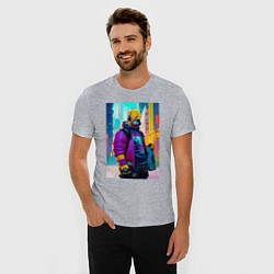 Футболка slim-fit Homer Simpson - city - cyberpunk, цвет: меланж — фото 2