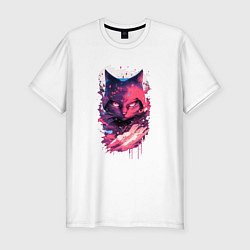 Футболка slim-fit Кот ниндзя - арт, цвет: белый