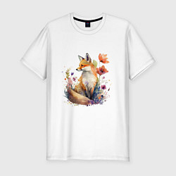Футболка slim-fit Акварельная милая лиса, цвет: белый