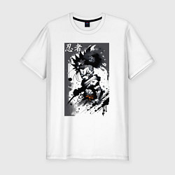 Футболка slim-fit Bart Simpson ninja - hieroglyphs, цвет: белый