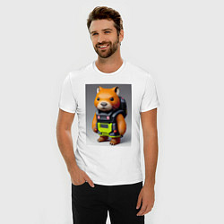 Футболка slim-fit Baby capybara - cyberpunk - neural network, цвет: белый — фото 2