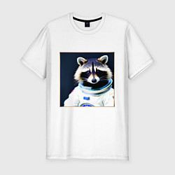 Футболка slim-fit Енот космонавт, цвет: белый
