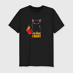 Футболка slim-fit I do what i want - котик, цвет: черный