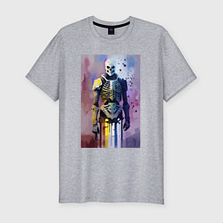 Футболка slim-fit Cyber skeleton - watercolor - sketch, цвет: меланж