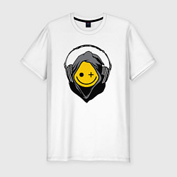 Футболка slim-fit Смайлик в наушниках smiley face in headphones, цвет: белый