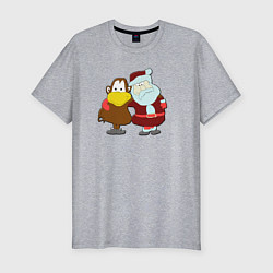 Футболка slim-fit Monkey Chi and Santa Claus, цвет: меланж