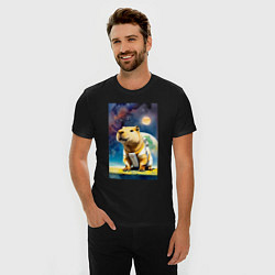 Футболка slim-fit Capybara brave astronaut - neural network, цвет: черный — фото 2