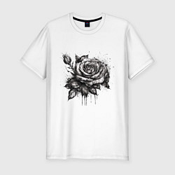Футболка slim-fit Роза нарисованная карандашом, цвет: белый