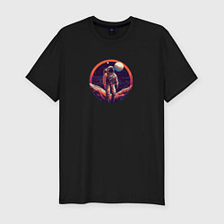 Мужская slim-футболка Космонавт в круге на планете