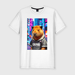 Футболка slim-fit Cool capybara - urban style - neural network, цвет: белый