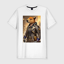 Футболка slim-fit Cool capybara - steampunk - neural network, цвет: белый