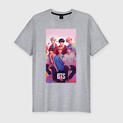 Футболка slim-fit BTS art anime style, цвет: меланж