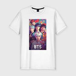 Футболка slim-fit BTS anime kpop, цвет: белый