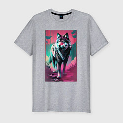 Футболка slim-fit Fabulous wolf - neural network, цвет: меланж