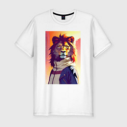 Футболка slim-fit Cool lion - neural network, цвет: белый