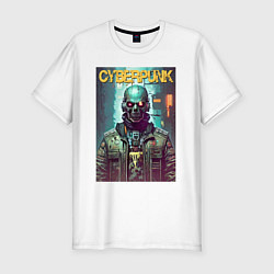 Футболка slim-fit Cyberpunk - urban skull - neural network, цвет: белый