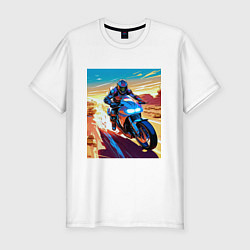 Футболка slim-fit Мотоциклист в пустыне, цвет: белый