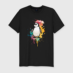 Футболка slim-fit Красочный пингвин, цвет: черный