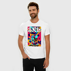 Футболка slim-fit Funny skull - pop art - neural network, цвет: белый — фото 2