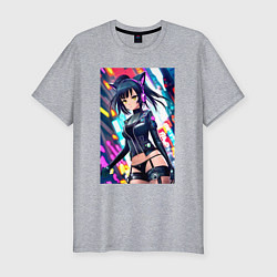 Футболка slim-fit Cool cat girl - anime - neural network, цвет: меланж