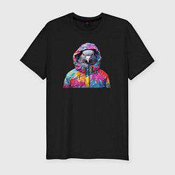Футболка slim-fit Голубь в яркой куртке, цвет: черный