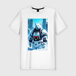 Футболка slim-fit Polar bear - cyberpunk - neural network, цвет: белый