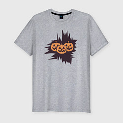 Футболка slim-fit Halloween фонарь джек из тыквы, цвет: меланж