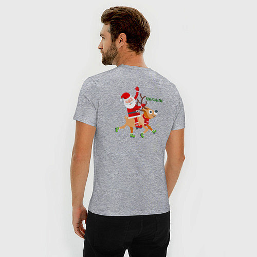Мужская slim-футболка Дед Мороз и новогодний олень / Меланж – фото 4