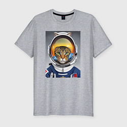 Футболка slim-fit Кот в костюме астронавта, цвет: меланж