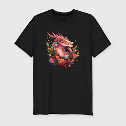 Футболка slim-fit Christmas angry dragon, цвет: черный