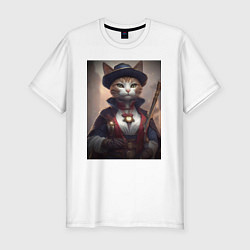 Футболка slim-fit Элегантная кошка самурай, цвет: белый