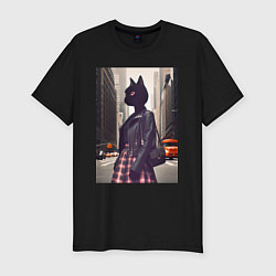 Футболка slim-fit Cat fashionista - New York - ai art, цвет: черный