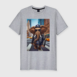 Футболка slim-fit Funny elephant - a New Yorker - ai art, цвет: меланж