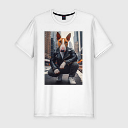Футболка slim-fit Булли на улице Нью-Йорка - нейросеть, цвет: белый