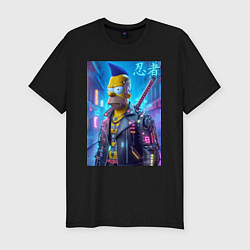 Футболка slim-fit Cyber ninja Homer Simpson - ai art, цвет: черный