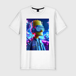 Футболка slim-fit Cyber Bart - ai art - neon, цвет: белый