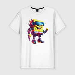 Футболка slim-fit Sponge Bob - cyberpunk - ai art, цвет: белый