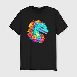 Мужская slim-футболка Дракон в цветах