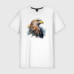 Футболка slim-fit Акварельный орел в брызгах краски, цвет: белый