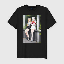 Футболка slim-fit Аниме девушки в полный рост, цвет: черный