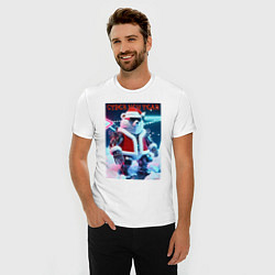 Футболка slim-fit Cyber new year - polar bear - ai art, цвет: белый — фото 2