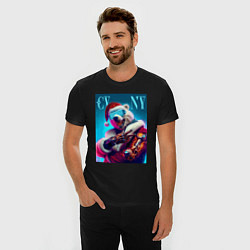 Футболка slim-fit Cyber new year - bear ai art, цвет: черный — фото 2