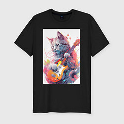 Футболка slim-fit Chilling guitar cat, цвет: черный