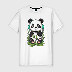 Футболка slim-fit Медвежонок панды в наушниках, цвет: белый